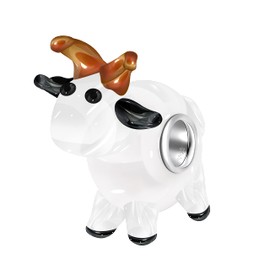 Andante-Stones 925 Sterling Silver Murano Glass Bead Charm Animal World Bull White Element Ball for Charm Bracelets + Organza Pouch, Sterling Silver Glass