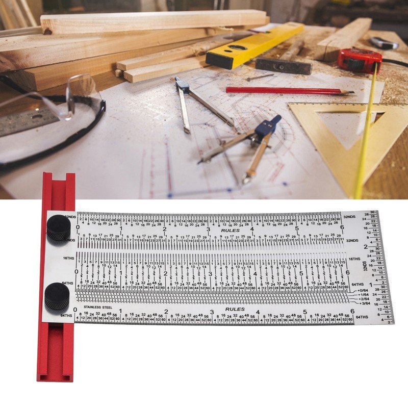 T Rule Stainless Steel Silver Scribing Ruler Woodworking Measuring Tool