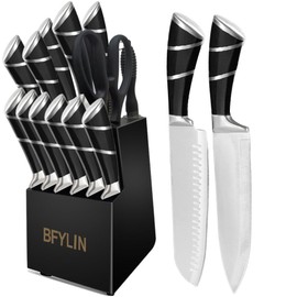 Knife Set, Kitchen Knife Set with Block, 15 Pcs High Carbon Stainless Steel Knife Set,Kitchen Knife Set,Chef Knife,Santoku knife,Steak Knives, Ergonomically Handle