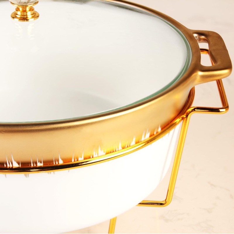 LIUYWYHCF Ceramic Casserole Dish with rack and Glass Lid, 2.2