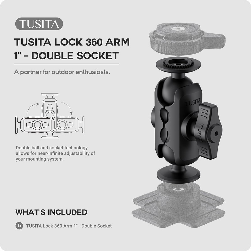 TUSITA Lock 360-Arm 1" Halterung - Doppelbuchse B Größe Kurz