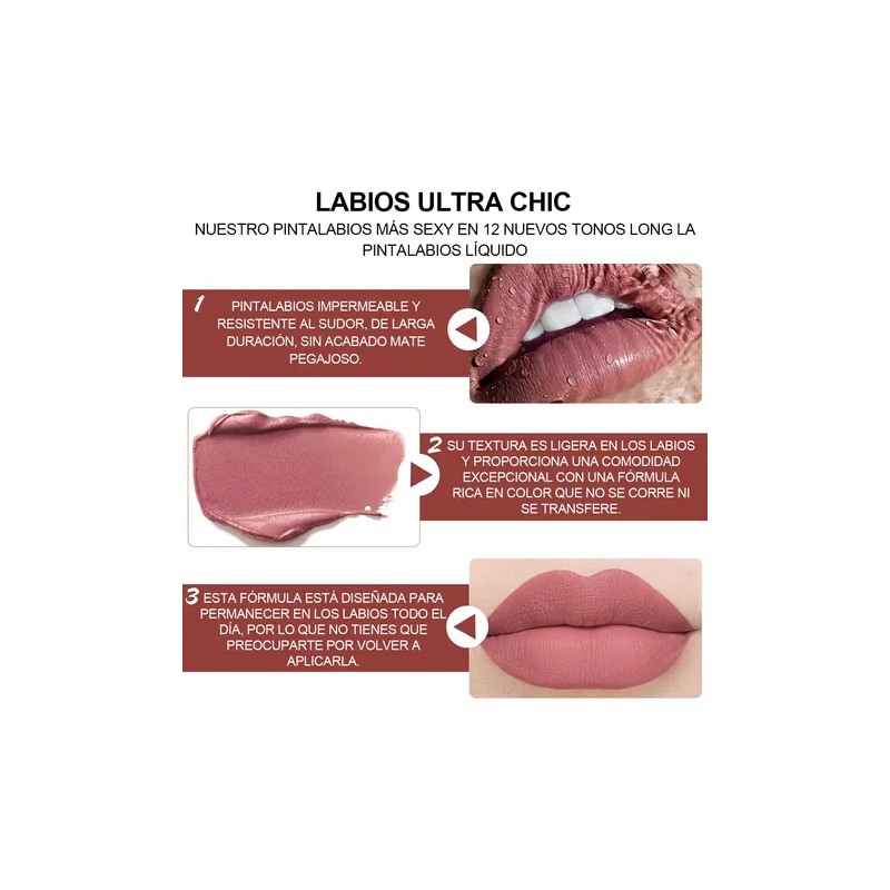 Gloss Labial Mate 6pcs Larga Duración Pigmentación Intensa