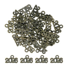 MECCANIXITY Metal Year Number Charm, Old Green 2026 Year Charm Graduation Tassel for DIY Jewelry Making, Necklace Bracelets, Keychain, Pack of 30