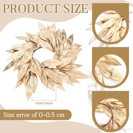 4 Pcs Christmas Artificial Gold Bay Leaf Candle Rings Gold Bayleaf Candleholders Wreath for Pillar Candles 3.9 Inch Candles Holder for Christmas Rustic Table Centerpiece Decor (3.9 Inch)