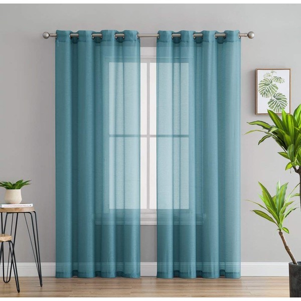 HLC.ME 2 Piece Semi Sheer Voile Window Curtain Grommet Panels