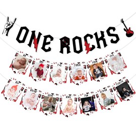 One Rocks 1st Birthday Decoration One Rocks Banner Rock and Roll Photo Banner party Decoration Black and Red Music Theme Birthday Party Decor Rock Star Guitar Rock Music 1st Birthday Supply