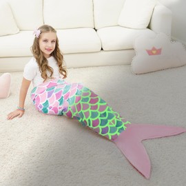 WERNNSAI Mermaid Tail Blanket - Wearable Mermaid Glow in The Dark Blanket for Girls Toddler Soft Flannel Snuggle Throw Mermaid Sleeping Bag for Kids Birthday (43” x 16”)