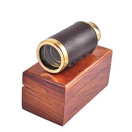 Nautical Replica Hub Antique marine brass leather bound pocket telescope 6" with wooden Box