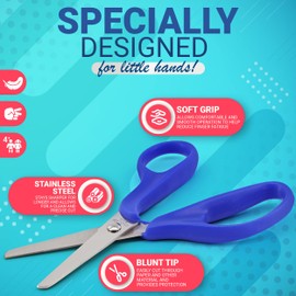 Kids Scissors Blue, Right and Left-Handed 5” Blunt Tip Sharp Stainless Steel Scissors, Children’s Safety Pair of Scissors Kindergarten Preschool and School Age for School, Home and Office - By Emraw