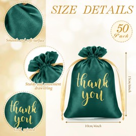 Sieral 50 Pcs Thank You Satin Gift Bags with Drawstring Jewelry Candy Gifts Bags for Wedding Bridal Shower Gift Wrap Bags for Baby Shower Birthday Party Favor(Dark Green, 4 x 6 Inch)