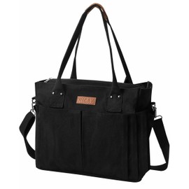 Nicav Large Tote Bag with Pockets, Canvas Crossbody Tote Bag with Zipper and Laptop Compartment, Women Everything Everyday Bag for Work, College, Travel and Beach