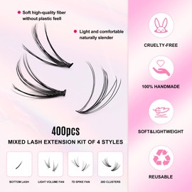 RICHSKY Lash Clusters Natural Individual Lash Extensions，DIY Wispy Faux Mink Lash Tray at Home Multi-type Mix Bottom, Light Volume, 7D Spike, 20D Clusters for Self Application (natural D Curl)
