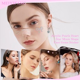 Face Gems Tattoo sticker Pearls Acrylic 3D Heart Star Moon Shape Hair Body Rhinestones Gems for Women Daily Use Makeup Accessories Party Decoration