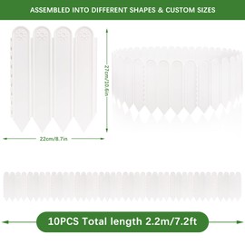 10.6" H White Garden Edging Borders, 10Pcs Plastic Garden Landscape Edging, 7.2Ft Interlocking Decorative Garden Fences Edging, Lawn Edge Flower Bed Border for DIY Patio Walkways Yard