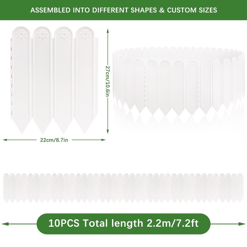 10.6" H White Garden Edging Borders, 10Pcs Plastic Garden Landscape