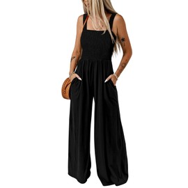 Dokotoo Jumpsuit Women's Summer Dungarees Casual Loose Overalls Wide Leg Long Romper with Pockets S-2XL, black, XXL