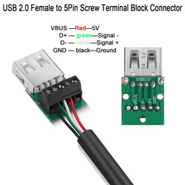 QIANRENON USB 2.0 Female Solderless Adapter Metal Housing USB 2.0 Female to 5Pin Screw Clamp Block Connector 480Mbps 5V/2A Charging, for DIY USB Port Extension, Includes Screwdriver