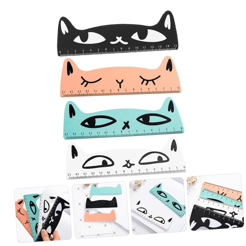 Operitacx Unique Wooden Cat Ruler 4pcs Set Precision Measuring Tool