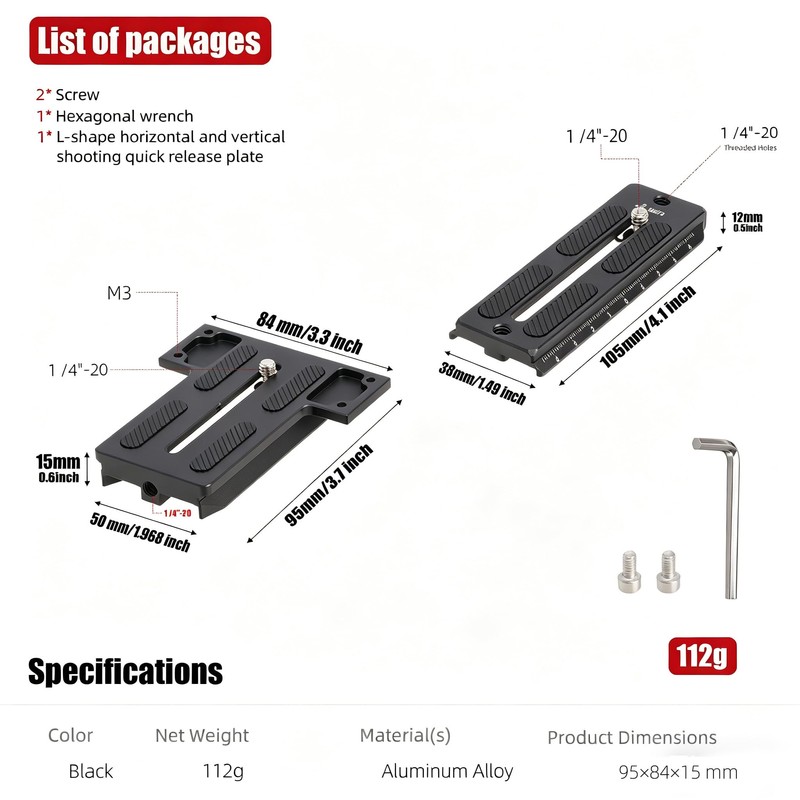 JLWIN Vertical Shooting Plate,L-Shape Bracket Quick Release Plate for Zhiyun