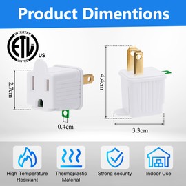 3-Prong to 2-Prong Outlet Adapter 5 Pack - Portable & Polarized 3 Pin to 2 Pin Grounding Converter Socket, Wall Outlet Plug Connector for Electrical, Household, Industrial, ETL Listed, White, 125V/15A