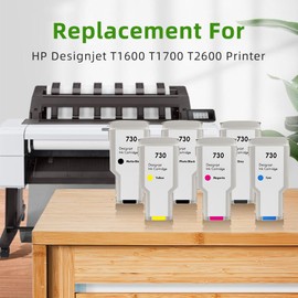 730 Ink Cartridges 300ml Photo Black P2V73A P2V68A P2V69A P2V70A P2V71A P2V72A Compatible with HP 730 Ink Cartridge Replacement for DesignJet T1600 T1700 T2600 Printer
