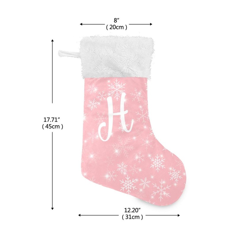 DOMIKING Letter H Pink Large Christmas Stockings 1 Pack 17.1
