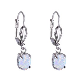 C·QUAN CHI Women's 925 Sterling Silver Hanging Earrings Opal Pendant Earrings 01B, Sterling Silver Opal, Opal