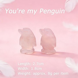 2 Cute Rose Quartz Penguin Healing Crystal Gifts for Women, Anxiety Relief Worry Stones for Stress & Anxiety, Crystal Animal Ornaments for Boyfriend Girlfriend Wife Husband Friendship (His Hers Set)