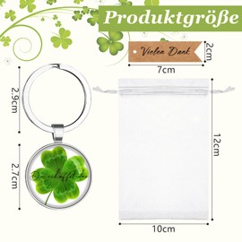 HAOWANWW 24 Sets Thank You Gifts for Colleagues with Lucky Charm Key Chain Clover Key Ring Thank You Gift Tag Organza Bag Farewell Gift for Job Change, Green