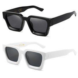 Retro Square Polarized Sunglasses for Men Women Vintage Rectangle Chunky Black Shades 90s Glasses