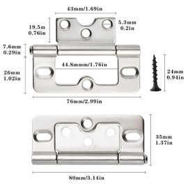 Worldity Non Mortise Door Hinges,Rustproof Non Mortise Hinges 3 Inch, Quiet Smooth Heavy Duty Bifold Door Hings with Mounting Screws for Furniture Window Wardrobe Door(10Pcs)