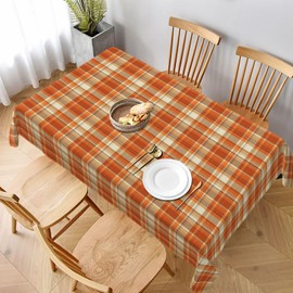 Checkered Fall Tablecloth Rectangle 60x120 Inch,Burnt Orange Retro Plaid Table Cloth,Stain Resistance Polyester Autumn Thanksgiving Indoor Outdoor Table Covers for Kitchen Dining Parties Picnic