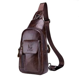Hebetag Leather Sling Bag Hiking Daypack for Men Women Outdoor Travel Camping Fishing Crossbody Shoulder Chest Pack Backpack, Coffee