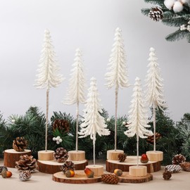 Jetec 6 Pcs Tabletop Mini Christmas Tree Small Alpine Trees Artificial Pine Christmas Tree with Wooden Base Snow Frost Trees or Holiday Season Decoration Centerpiece Displays(White)