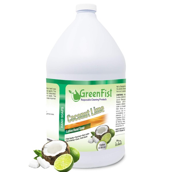 GreenFist Lotionized Hand Soap [ Liquid Gel Refill ] Made in USA, 128 Ounce (1 Gallon) (Coconut Lime)