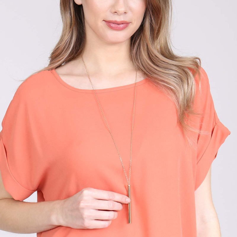 RIAH FASHION Bohemian Geometric Pendant Long Necklace - Simple Metallic