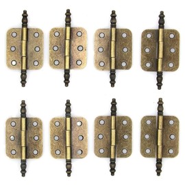 8 PCs Vintage Antique Brass Flap Hinges with Lengthened Axis for Wooden Boxes Jewelry Cases Cabinet Cupboard, Plate Length 1-1/2-in (38 mm) and Open Width 1-11/32-in (34 mm)