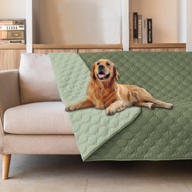 gogobunny 100% Double-Faced Waterproof Dog Bed Cover Pet Blanket Sofa Couch Furniture Protector for Kids Children Dog Cat, Reversible (52x82 Inch (Pack of 1), Dark Green/Light Green)