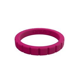 QALO Women's Rubber Silicone Ring, Step Stackable, Wedding Ring for Women, Breathable, Durable Engagement Silicone Band, 3mm Wide 2mm Thick, Pink Topaz, Size 8
