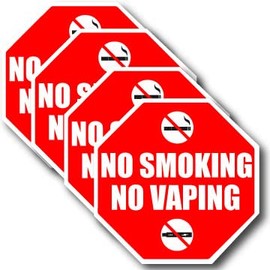 No Smoking Sign (Pack of 4) | No Vaping Sticker | Small (3 inch x 3 inch) Vinyl Decals for Car Vehicle Business or Office | Indoor Outdoor Stop Sign Design