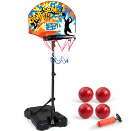JOYIN Kids Basketball Hoop, Adjustable Height 2.8 ft-6.2 ft Toddler Basketball Hoop for Kids Indoor Outdoor Play Portable Basket Ball for Boys Girls Age 3 4 5 6 7 8 Gift