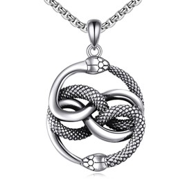 SILBAZ Snake Necklace for Men 925 Sterling Silver Snake Pendant Double Snake Jewelry Auryn Necklace Never Ending Story Pendant Birthday Christmas Gifts for Father Boyfriend
