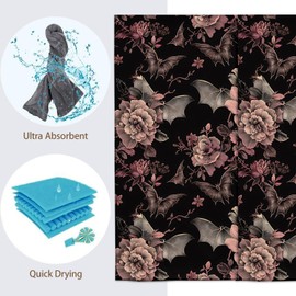 Turamurra Hand Towels Set of 2 Gothic Bat Floral Themed Towels for Bathroom Decorative, Bath Towels, Soft Absorbent Towels for Farmhouse Home Decor Gifts for Women 14 x 28 in