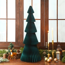 Fullhawl 3ft Large Christmas Paper Trees Honeycomb Christmas Trees 3D Green Honeycomb Xmas Paper Table Ornament Folding Tree with Magnet for Xmas Decoration Party