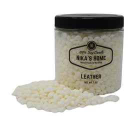 Nika's Home Leather Soy Melts - Strong Scents - Add to Candles to Create Your Own Blends or Use Alone in Wax Warmers - Wax Pastilles - 5oz Jar, up to 20 Hours of Fragrance