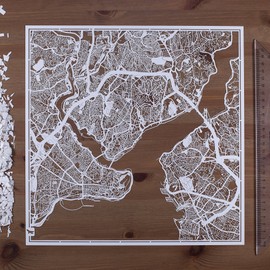 Istanbul Paper Cut Map White 30x30 cm Paper Art
