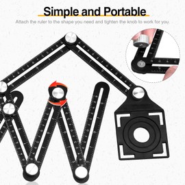 Aweohtle Angle Template, Tile Tool Template Tool Multi Protractor 12 Sides Aluminium Alloy Measuring Tool Stair Gauge for Carpenters Tilers Tile Template with Positioning Holes