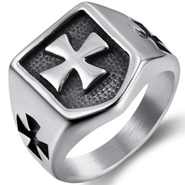Jude Jewelers Retro Vintage Stainless Steel Crusade Cross Signet Style Cocktail Party Biker Ring (Silver, 13)