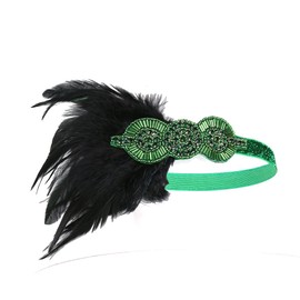 Roaring Art Deco 1920s Headpieces for Women Flapper Headband 20s Gatsby Costume Peacock Hair Accessories 07Green