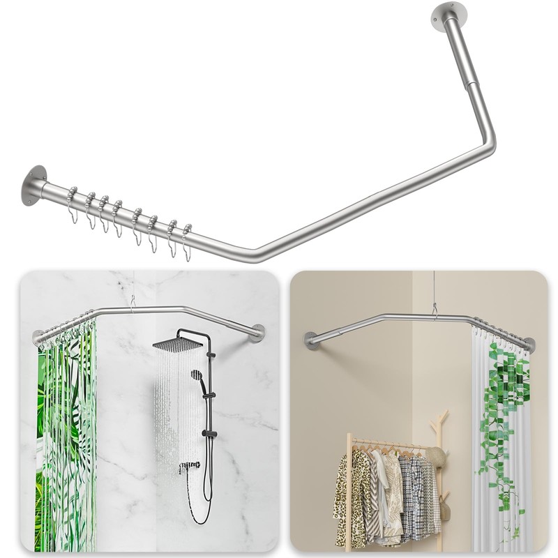 Diamond Shaped Shower Curtain Rod, Adjustable [Both Sides: 22.5" -